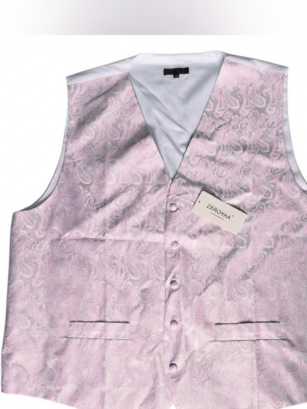 Elegant Men's Light Pink Paisley Brocade Waistcoat Vest Size XXL